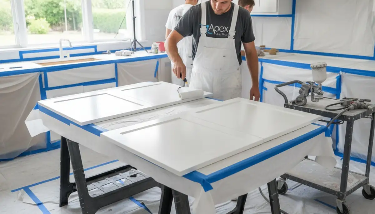 Professional cabinet painting in Sacramento CA kitchen with durable, high-gloss finish