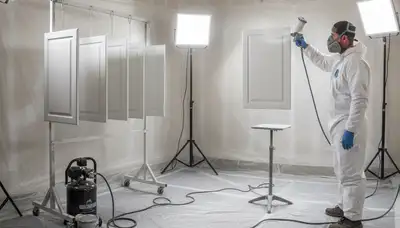 Professional cabinet painting in Sacramento, CA using spray techniques for smooth, durable kitchen finishes