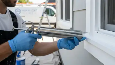 Professional caulking and sealing on a Sacramento, CA home exterior for weather protection