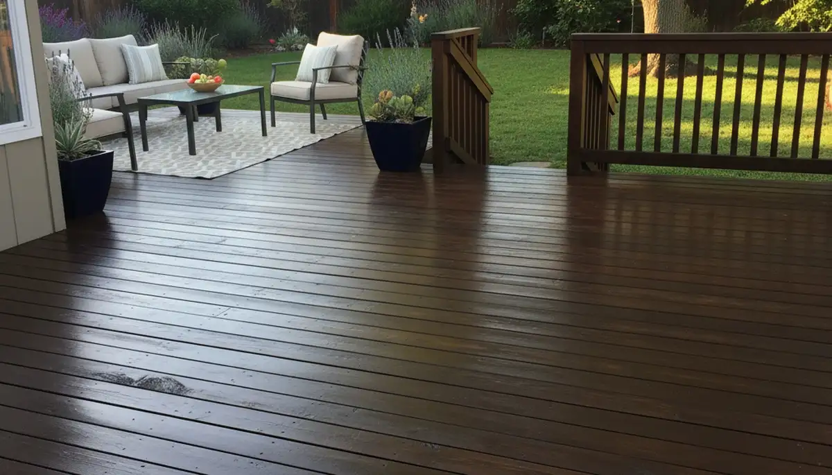 Professionally stained wood deck in Sacramento, CA showing smooth finish and lasting outdoor protection