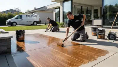 Professional concrete staining on patio floor in Sacramento, CA by local house painting experts