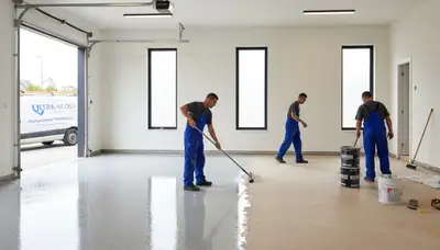 Epoxy floor coating in Sacramento CA garage with durable, glossy finish by local painting contractors
