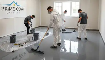Epoxy floor coating installation in Sacramento, CA garage by professional house painters