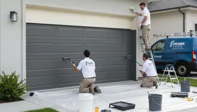 Professional garage door painting at a Sacramento, CA home with smooth, weather-resistant finish