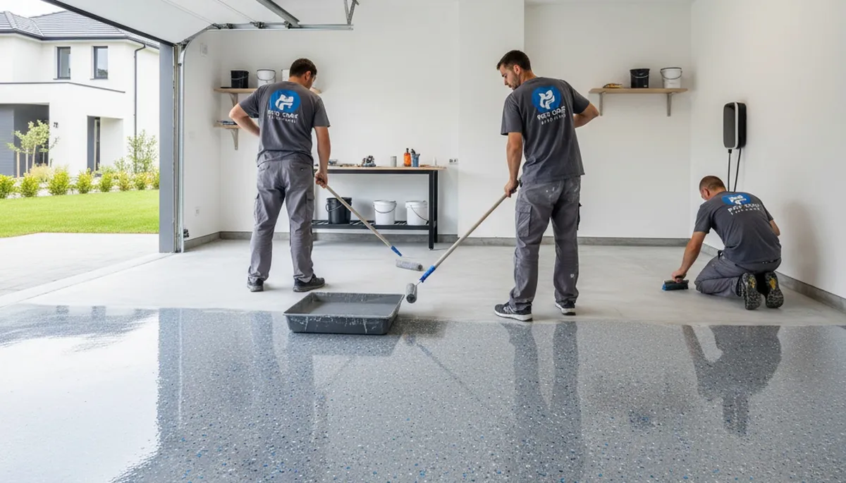 Epoxy garage floor coating in Sacramento, CA with durable, high-gloss finish by local painting experts