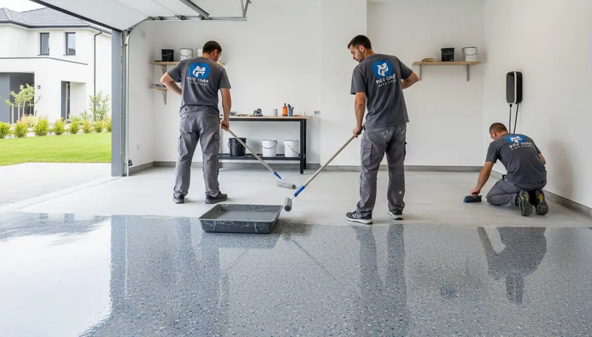 Epoxy garage floor coating in Sacramento, CA with durable, high-gloss finish by local painting experts
