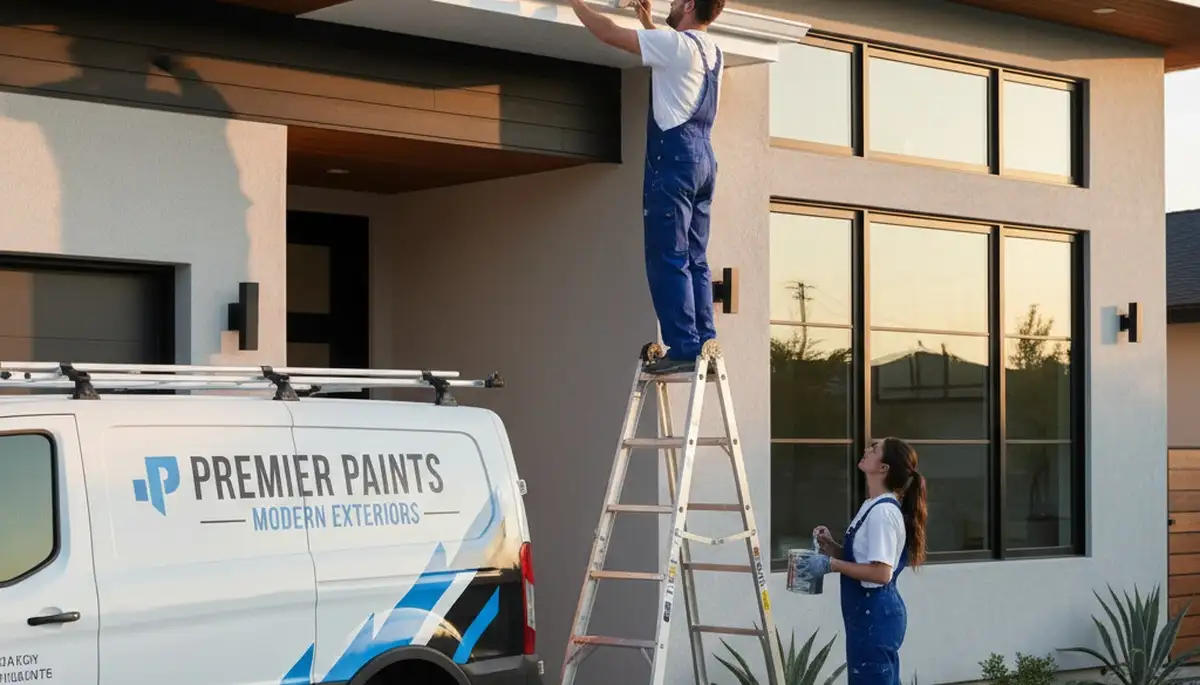 Professional gutter painting on a Sacramento, CA home exterior by expert house painters
