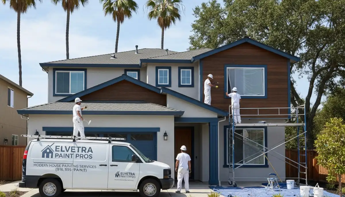 Professional house painters working on exterior home in Sacramento, CA
