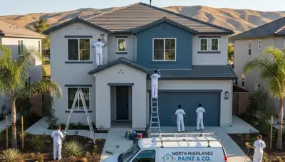 Professional house painters finishing exterior home in Sacramento, CA