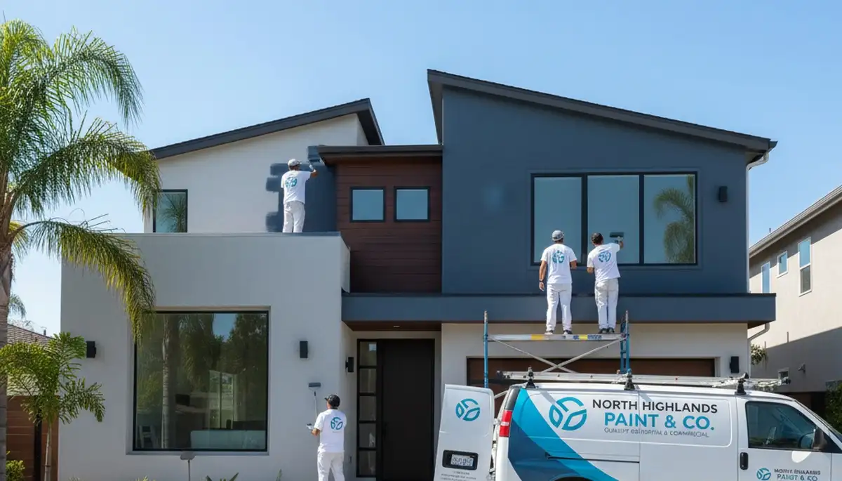 Professional house painters refinishing exterior home in Sacramento, CA