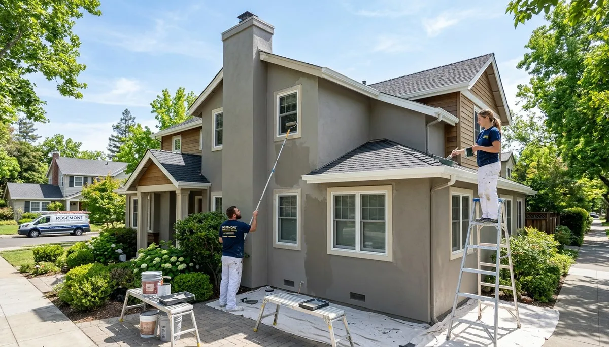 Professional house painters working on exterior home in Sacramento, CA