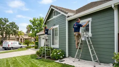 Professional house painter in Sacramento CA applying fresh exterior paint to residential home