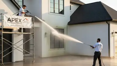 Pressure cleaning Sacramento CA home exterior by professional house painters removing dirt and mildew