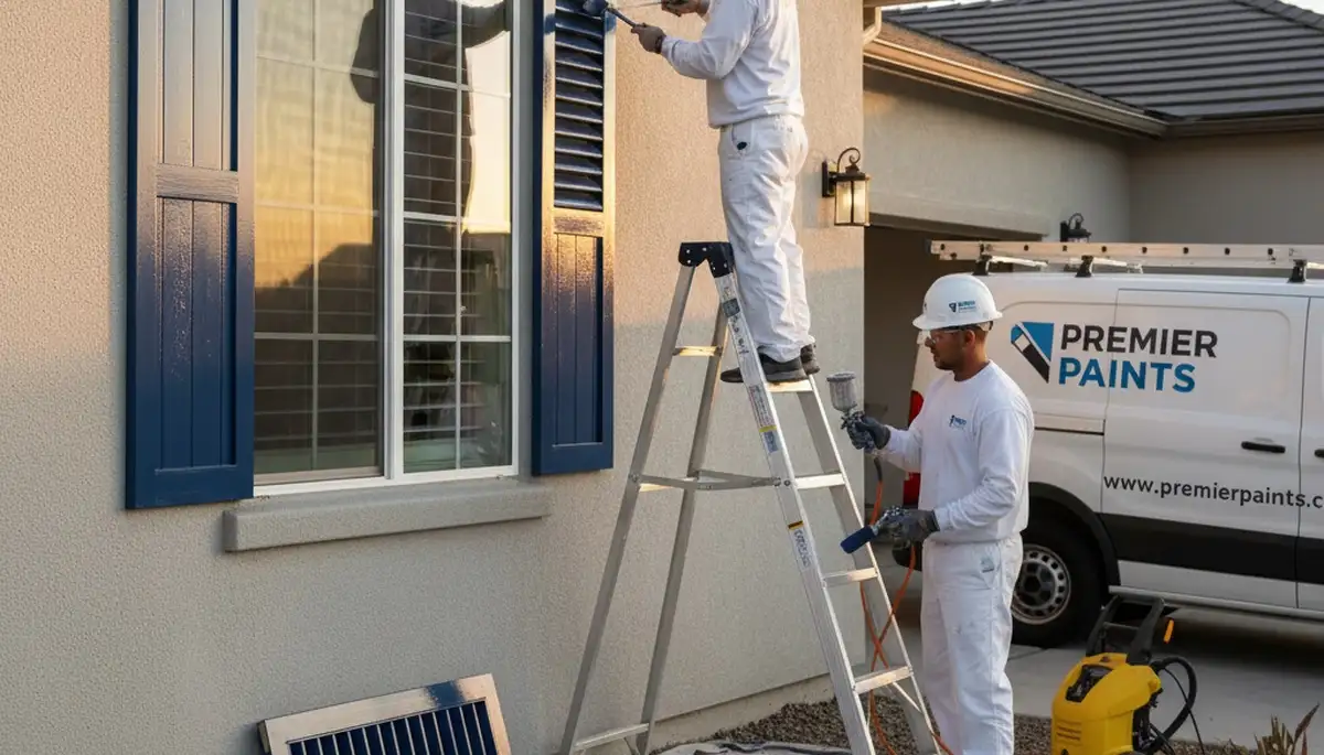Professional shutter painting on a Sacramento, CA home exterior by expert house painters