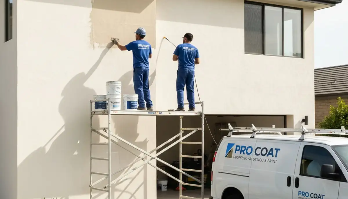 Professional stucco repair on residential exterior wall in Sacramento, CA by local painting experts