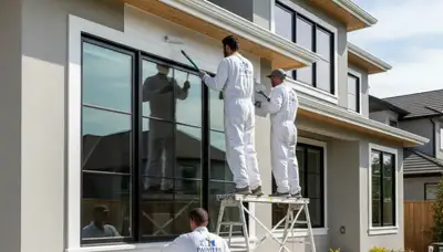 Professional trim and fascia painting on a Sacramento, CA home by expert house painters