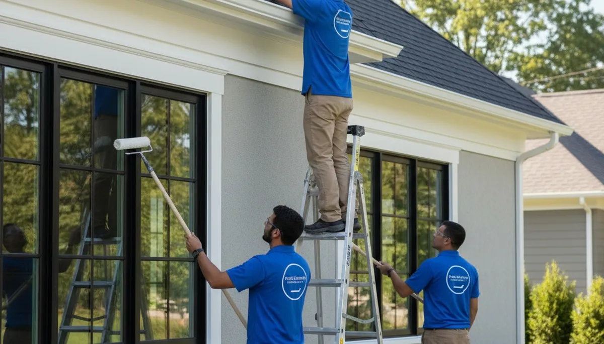 Professional trim and fascia painting on Sacramento CA home exterior by expert house painters