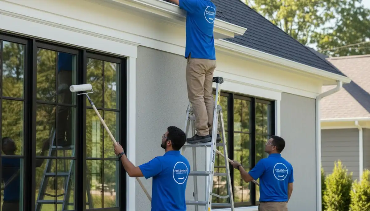 Professional trim and fascia painting on Sacramento CA home exterior by expert house painters